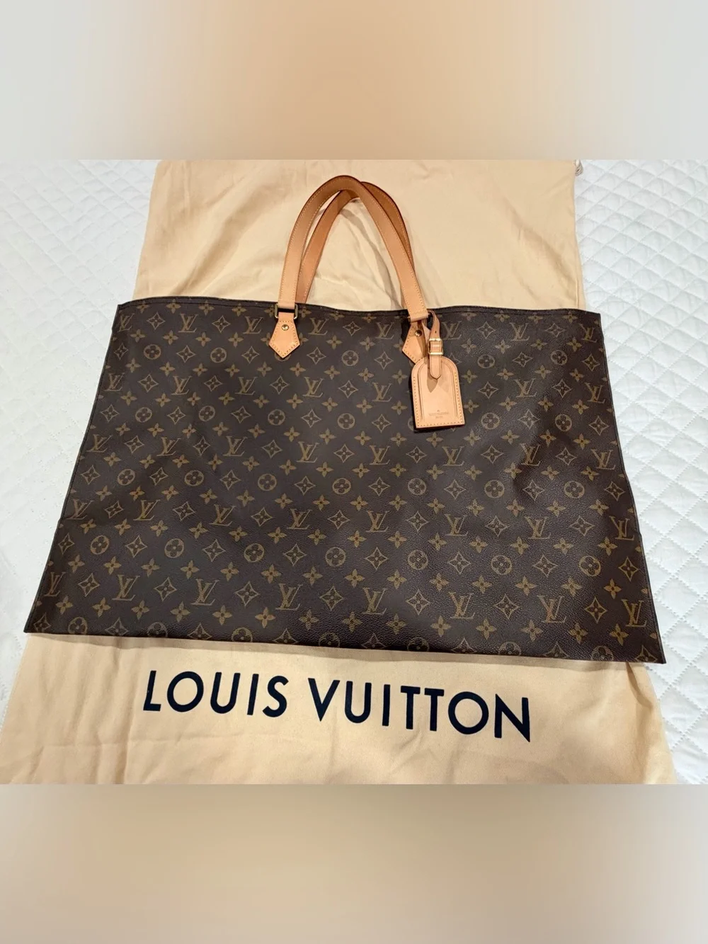 Louis Vuitton Brown Monogram Tote Bag with Vachetta Leather Handles 100%Authenti